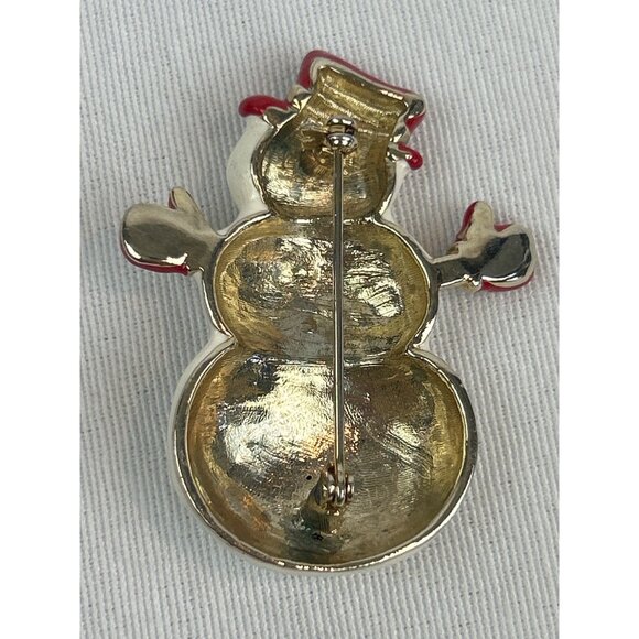 Vintage Snowman Brooch Pin Holiday Christmas White Red Goldtone - Picture 4 of 6